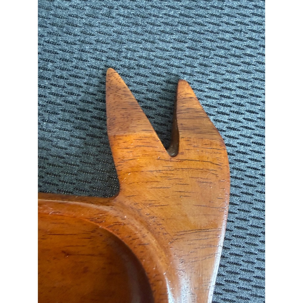 Vintage Hand Carved Wood Crab Trinket Dish Coastal Nautical Decor Small Bowl 6" - Picture 5 of 10